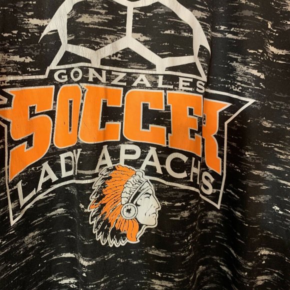 Gonzales Soccer Lady Apaches Black White Orange Sz L T Shirt - Picture 1 of 6